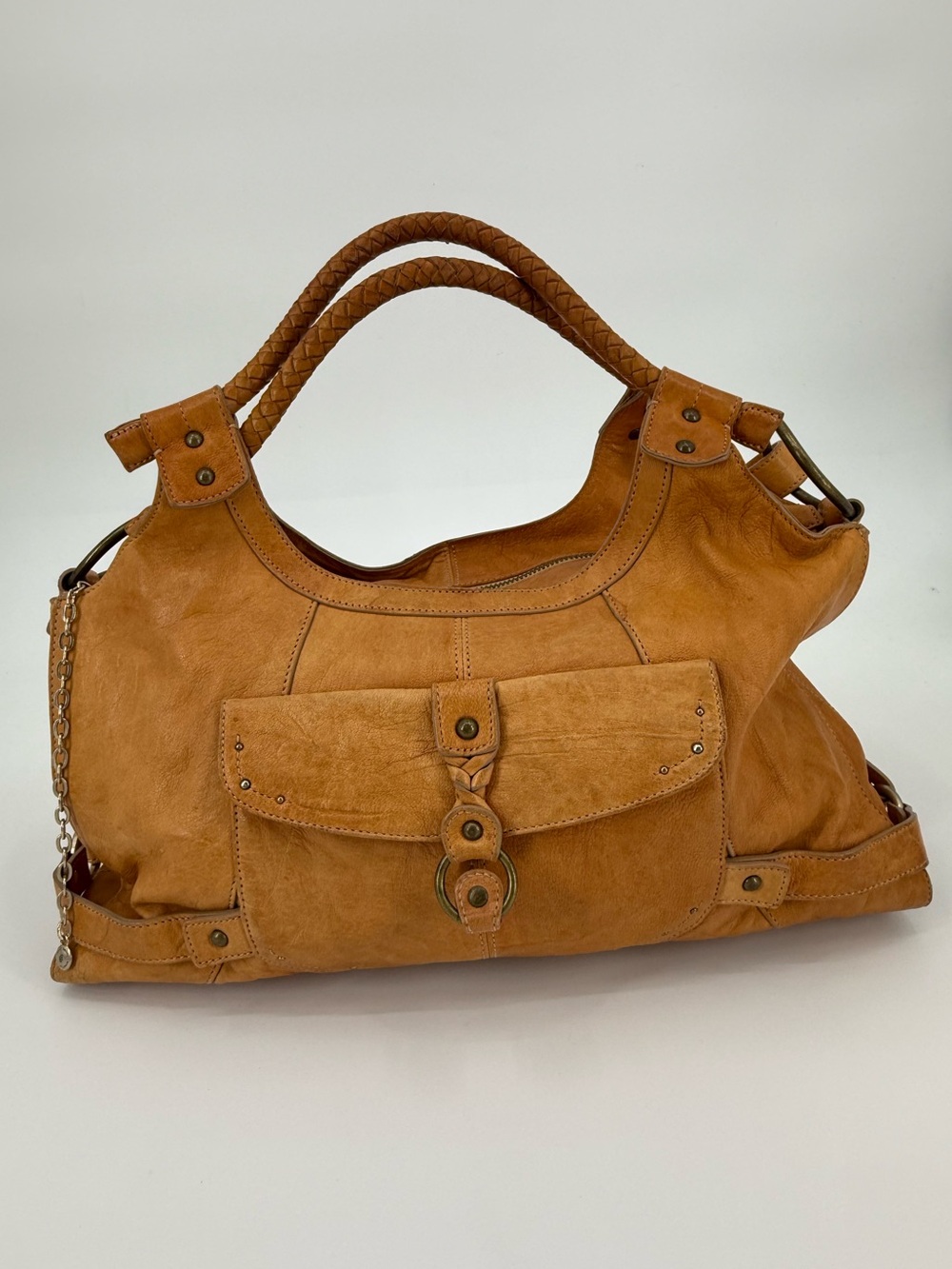 Hayden Harnett Braided Handle Leather Hobo Satchel | Tan